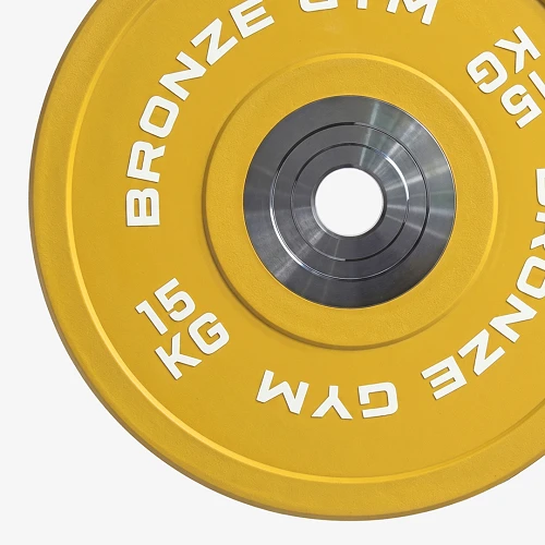 Диск олимпийский Bronze Gym тяжелоатлетический желтый 15 кг — фото 4